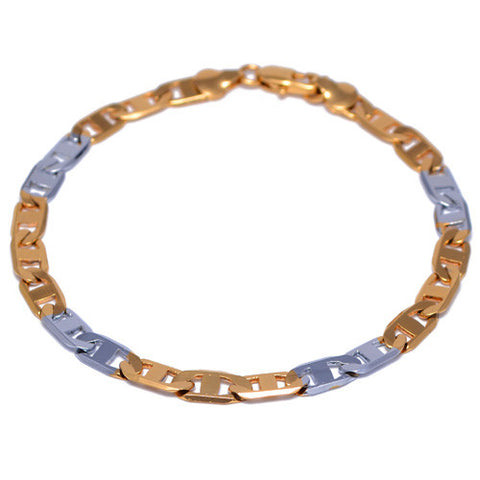 Men's 4mm Gold and Silver Plated Marina Link Bracelet 9 Inch