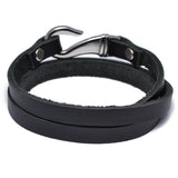 Men's Black Leather Hook Wrap Bracelet
