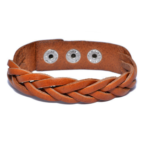 Men's Braided Light Brown Leather Bracelet