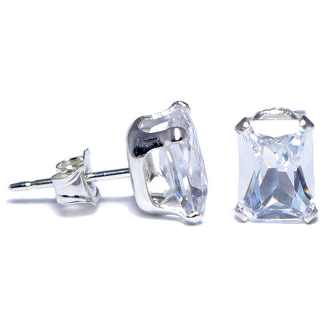 Sterling Silver Clear Emerald CZ Stud Earrings