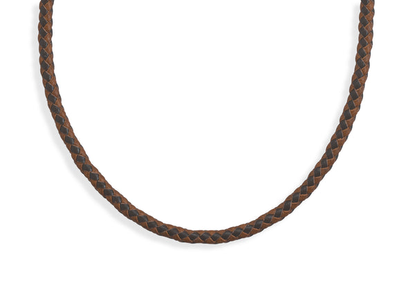 Men's 21.5" Braided Brown and Tan Leather Choker Necklace