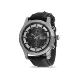 Men's Black Leather Chrono Watch