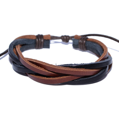 Men's Black and Brown Twisted Leather Bracelet