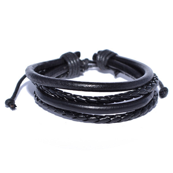 Men's Braided Black Leather Cord Bracelet