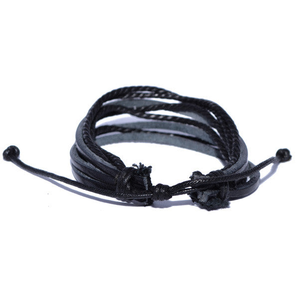 Men's Black Leather Multi-Strand Bracelet