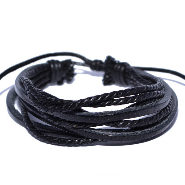 Men's Black Leather Multi-Strand Bracelet