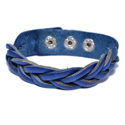 Men's Braided Blue Leather Bracelet 