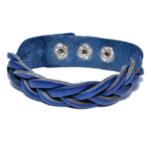 Men's Braided Blue Leather Bracelet 