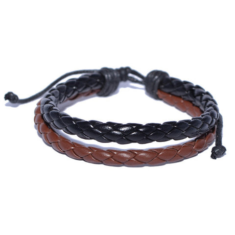 Men's Black and Brown Braided Leather Bracelet