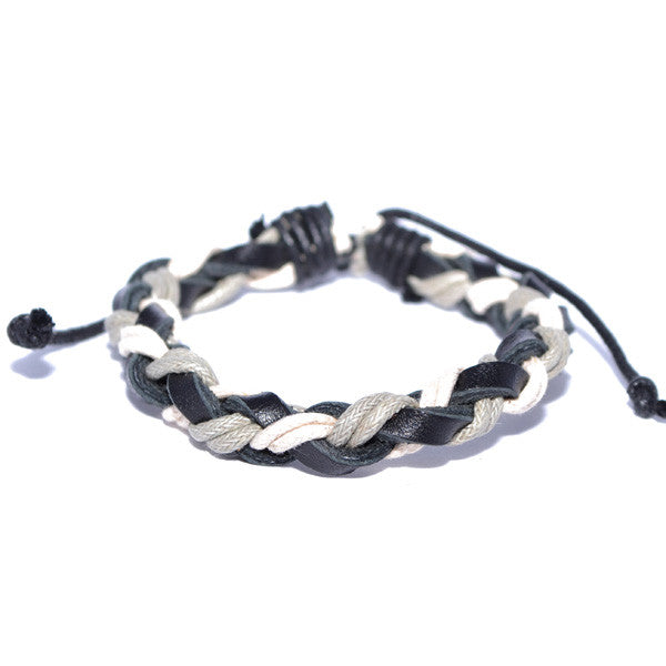 Men's Braided Leather and Rope Surfer Bracelet Wristband