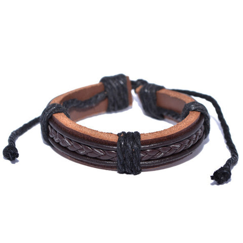Men's Brown Braided Leather Cuff Bracelet Wristband