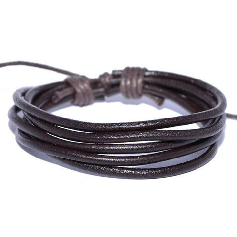 Men's Dark Brown Leather Cord Wristband Bracelet