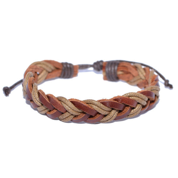 Men's Braided Leather Hemp String Wristband Bracelet