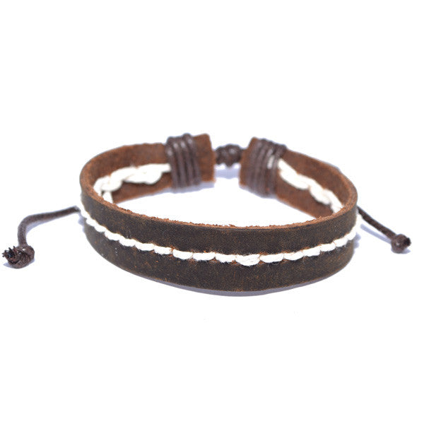 Men's Adjustable Brown Leather Cuff Wristband Bracelet