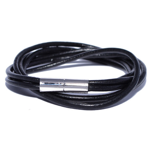 Men's Black Leather Wrap Bracelet
