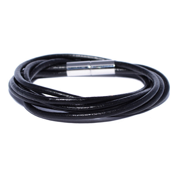 Men's Black Leather Wrap Bracelet