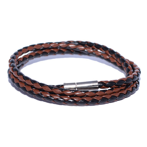 Men's Two-Tone Braided Leather Bracelet