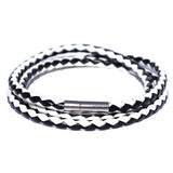 Men's Black and White Braided Leather Bracelet