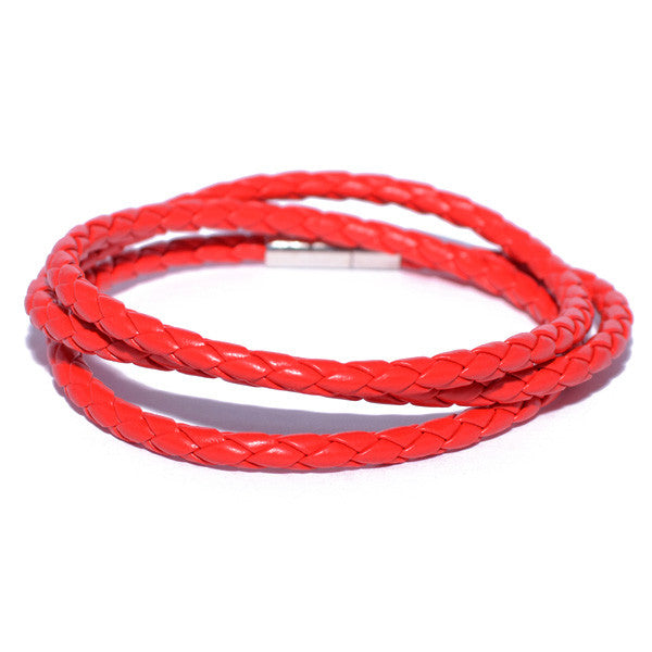 Men's Red Braided Leather Bracelet