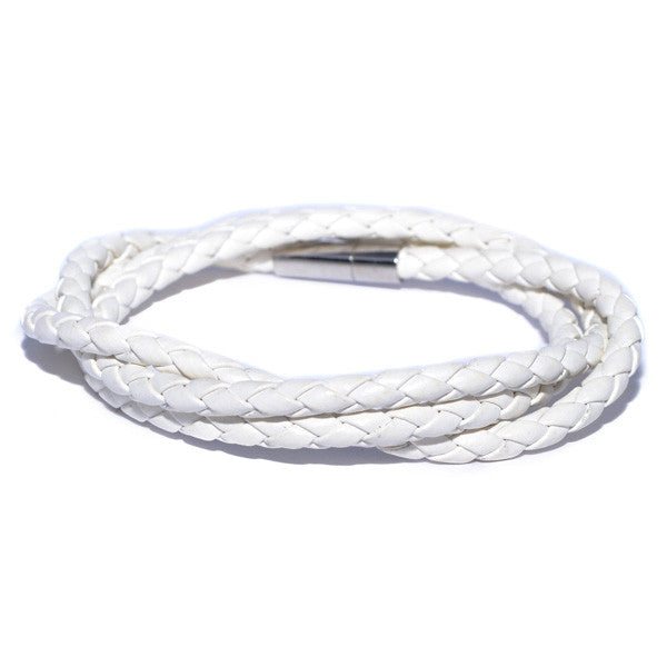 Men's White Braided Leather Bracelet