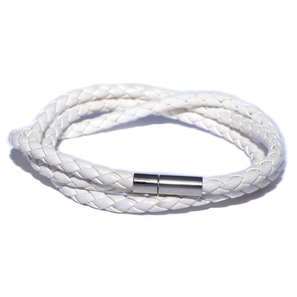 Men's White Braided Leather Bracelet