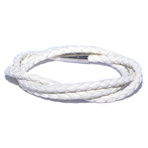 Men's White Braided Leather Bracelet