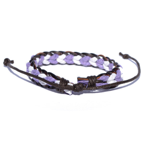 Men's Braided Purple and White Surfer Wristband Bracelet