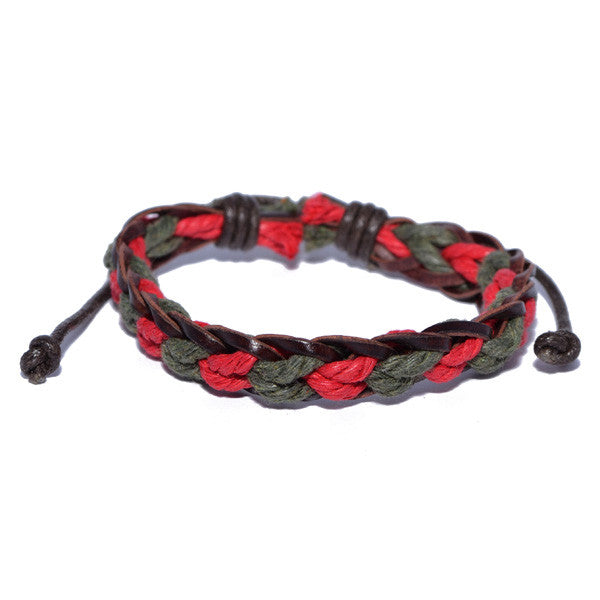 Men's Braided Red and Green Surfer Wristband Bracelet
