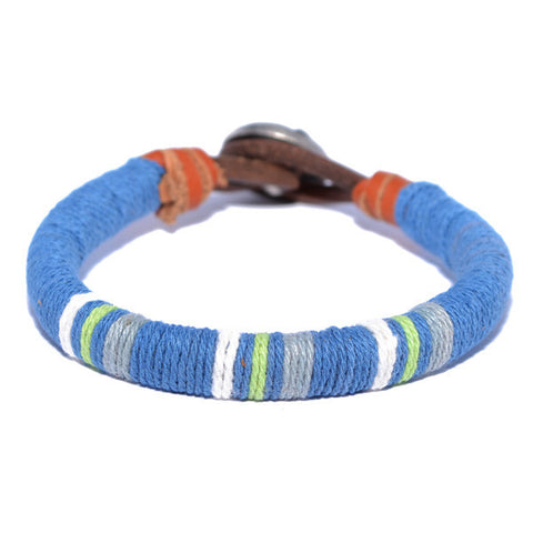 Men's Blue Threaded Leather Bracelet