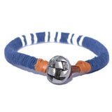 Men's Blue and White Threaded Leather Bracelet