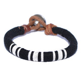 Men's Black and White Threaded Leather Bracelet