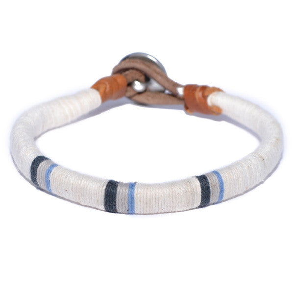 Men's White Threaded Leather Bracelet