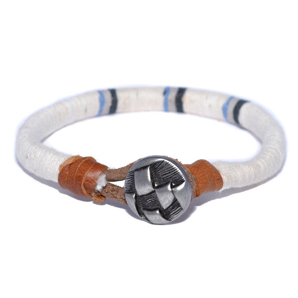 Men's White Threaded Leather Bracelet