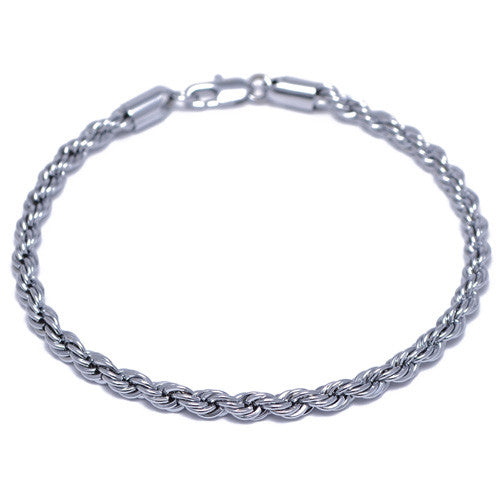 Men's 4mm Silver Plated Rope Chain Bracelet