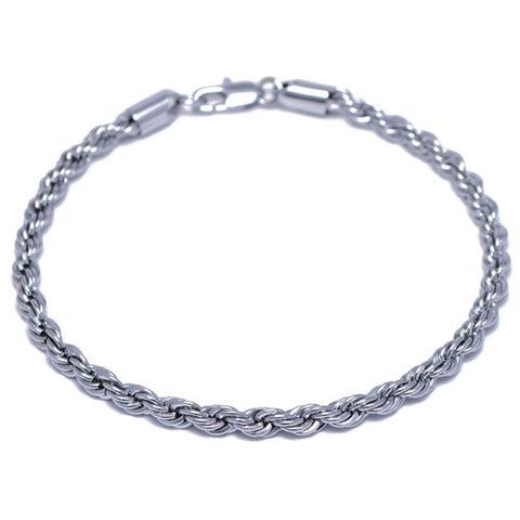 Men's 4mm Silver Plated Rope Chain Bracelet 9 Inch