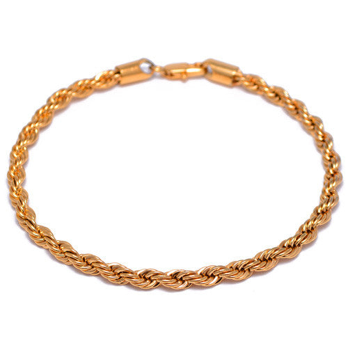 4mm Gold Plated Rope Chain Bracelet for Men