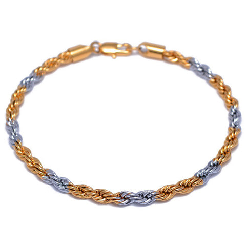 Men's 4mm Silver and Gold Plated Rope Chain Bracelet