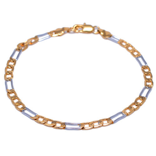 Men's 4mm Gold and Silver Plated Figaro Link Bracelet