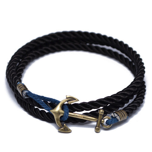 Black Nautical Anchor Wrap Bracelet