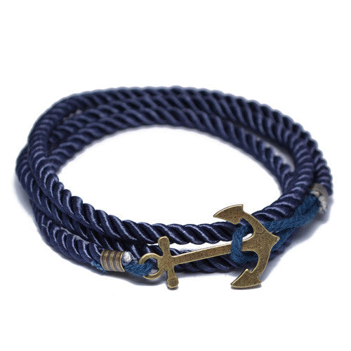 Blue Nautical Anchor Wrap Bracelet