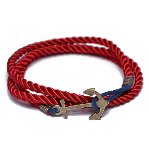 Red Nautical Anchor Wrap Bracelet