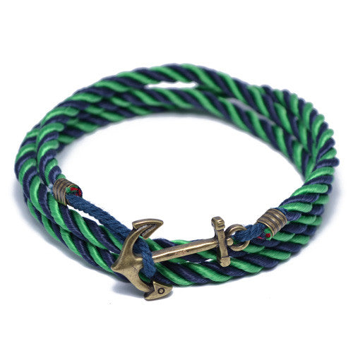 Blue and Green Nautical Anchor Wrap Bracelet