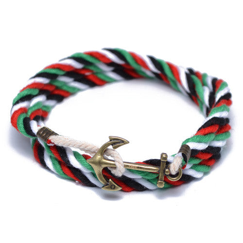 Multi Color Nautical Anchor Wrap Bracelet