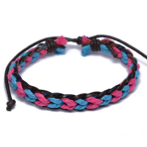 Pink and Blue Braided Surfer Bracelet 
