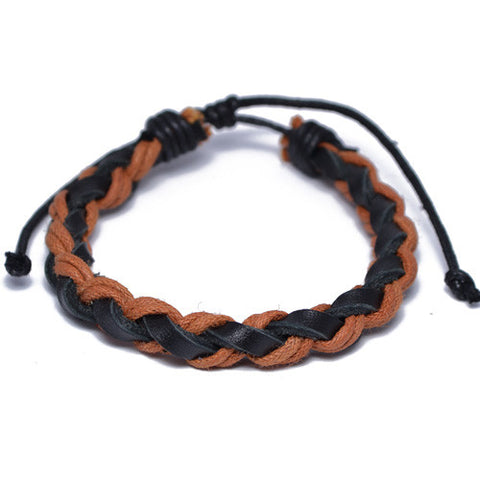 Black and Brown Braided Leather Bracelet