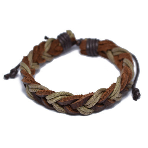 Men's Brown and Tan Adjustable Bracelet 