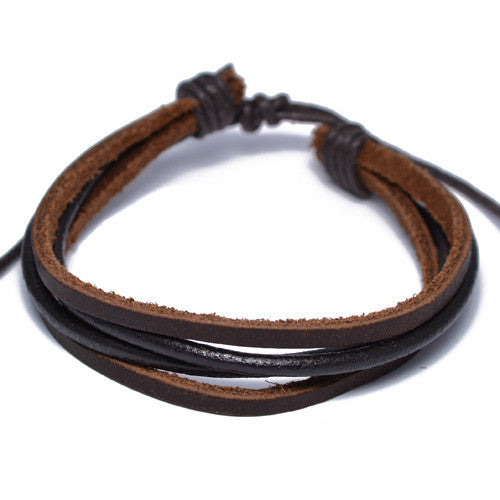 Men's Brown Leather Strand Bracelet