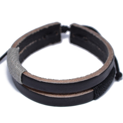 Men's Dual Strand Black Leather Bracelet