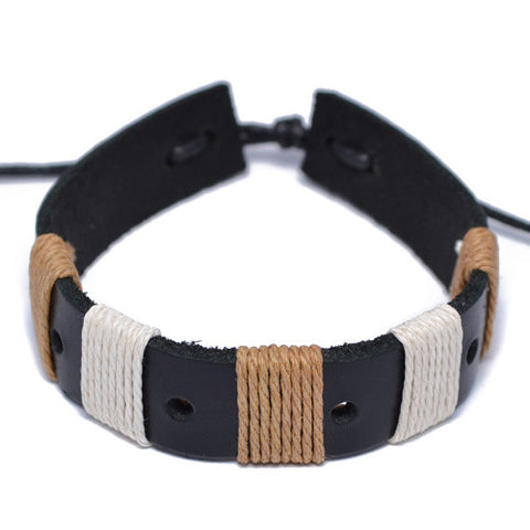 Men's  Black Leather Bracelet