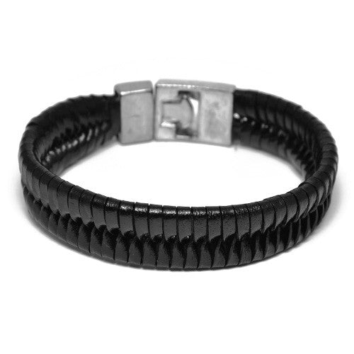 Men's Black Braided Leather Bracelet